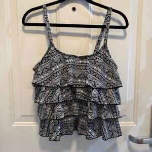 Black and White Tankini Swim Top